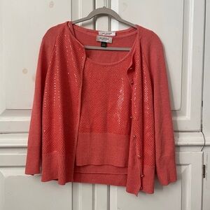 St. John Evening women’s peach tank shell and cardigan formal office luxury wool